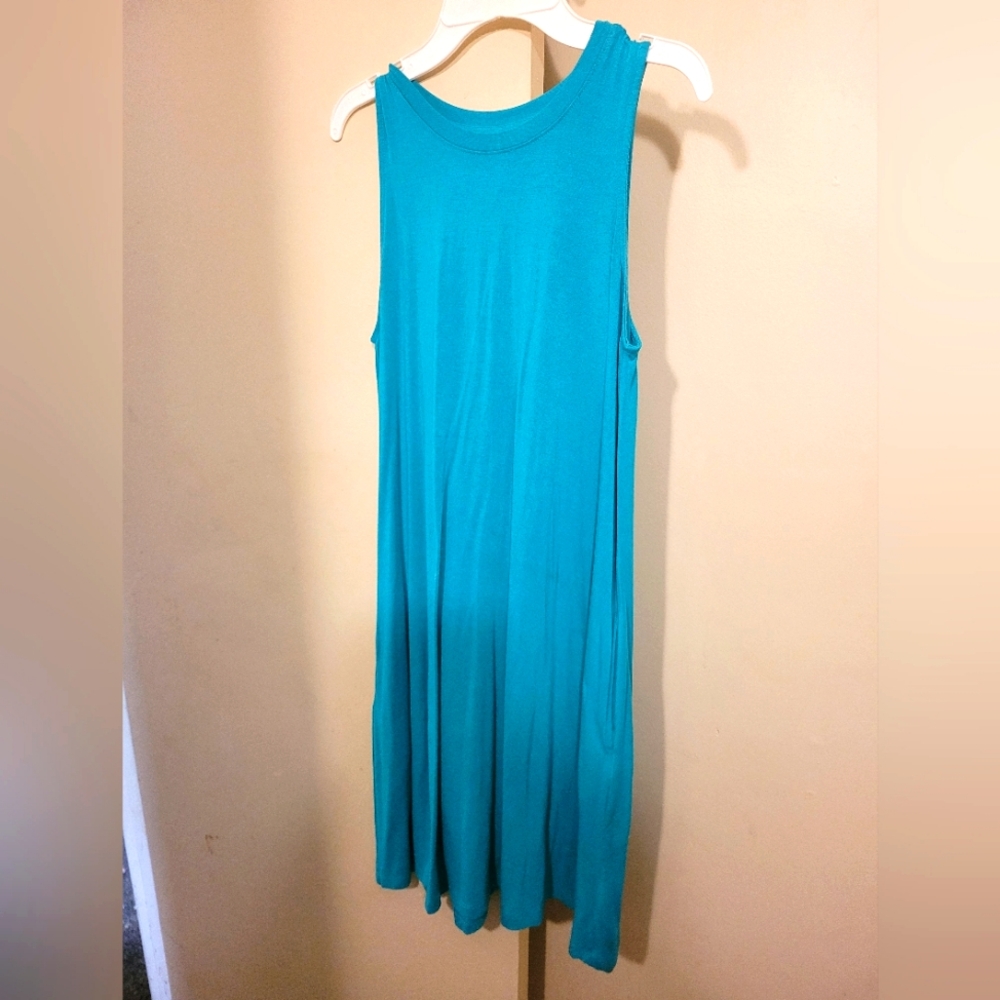 Teal Sleeveless Midi Dress With Pockets
